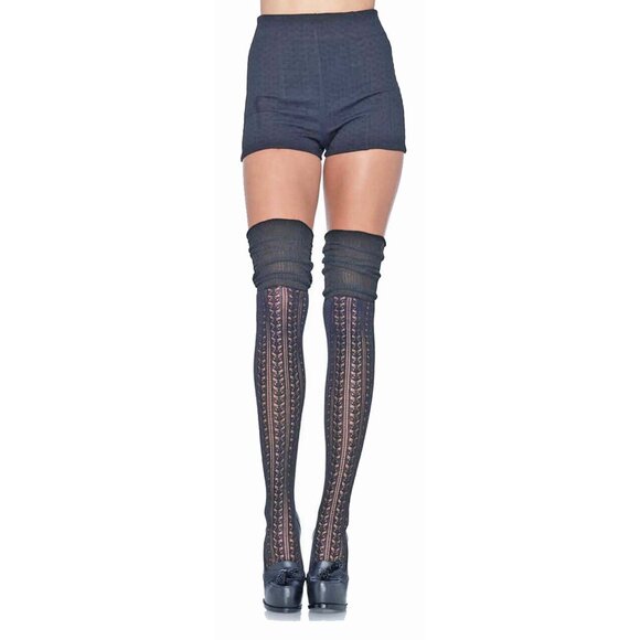 Knee Scrunch Stockings Women One Size Black Soft Woven Socks with Reinforced Toe - Picture 5 of 6